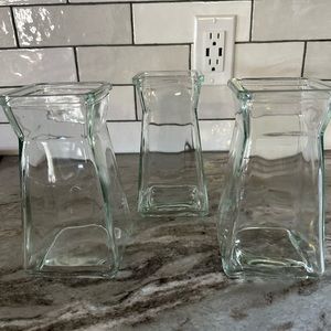 Lot of 3 clear flower vases squared fluted 3”x6.5”